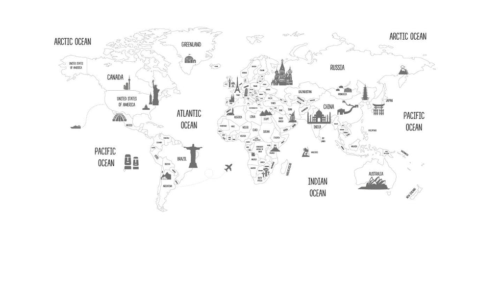 design tapety mapa světa bílá 5m