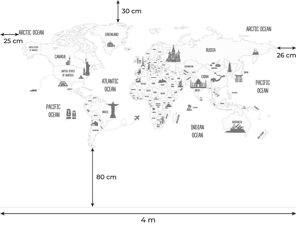 mapa světa 4m tapeta bílá