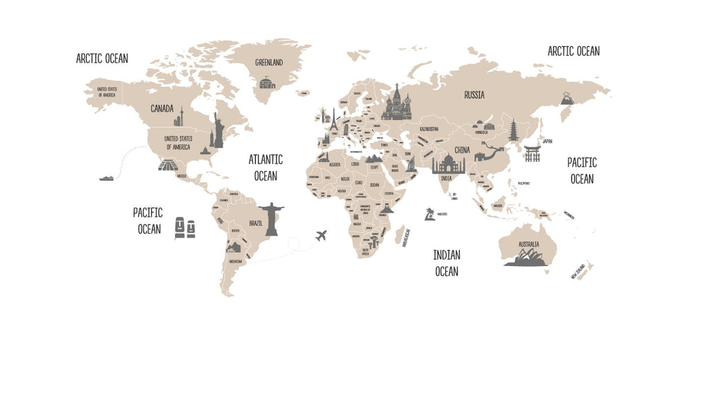tapeta mapa světa béžová návrh