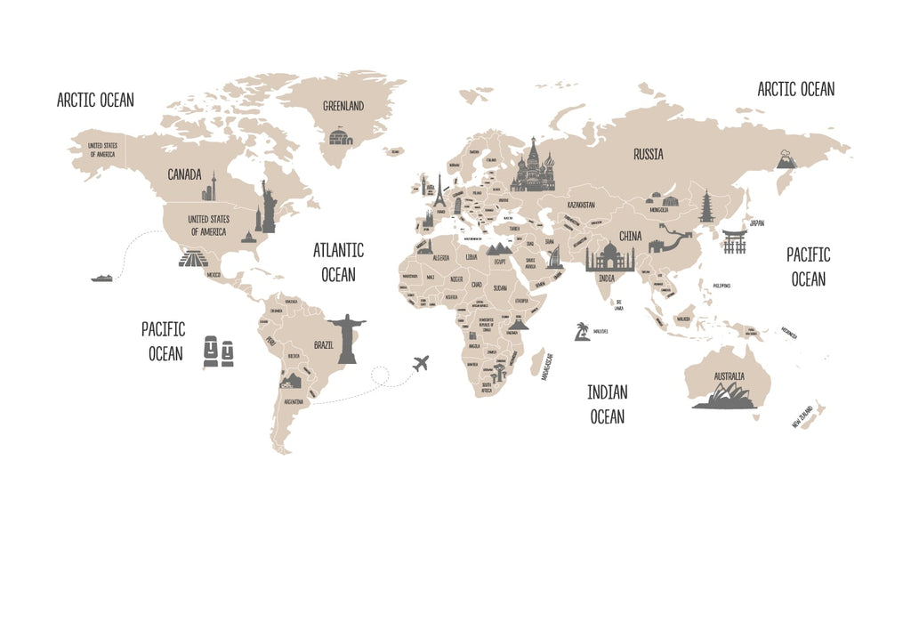 tapeta mapa světa na zeď ukázka